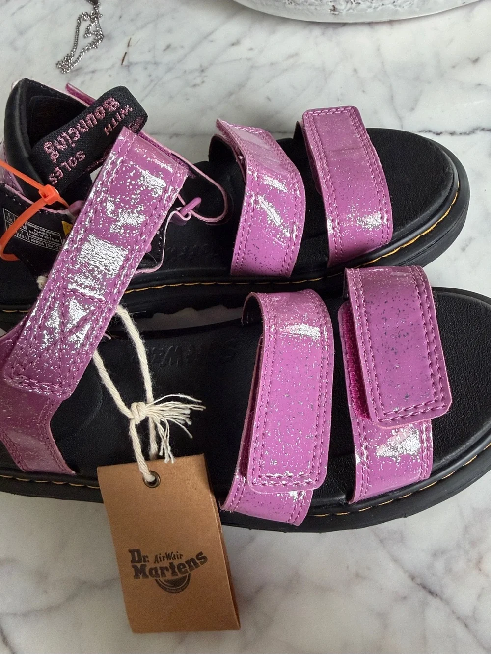 NWT Dr. Martens Airwalk Jr. Klaire Pink Glitter Velcro Sandals Ladies 7